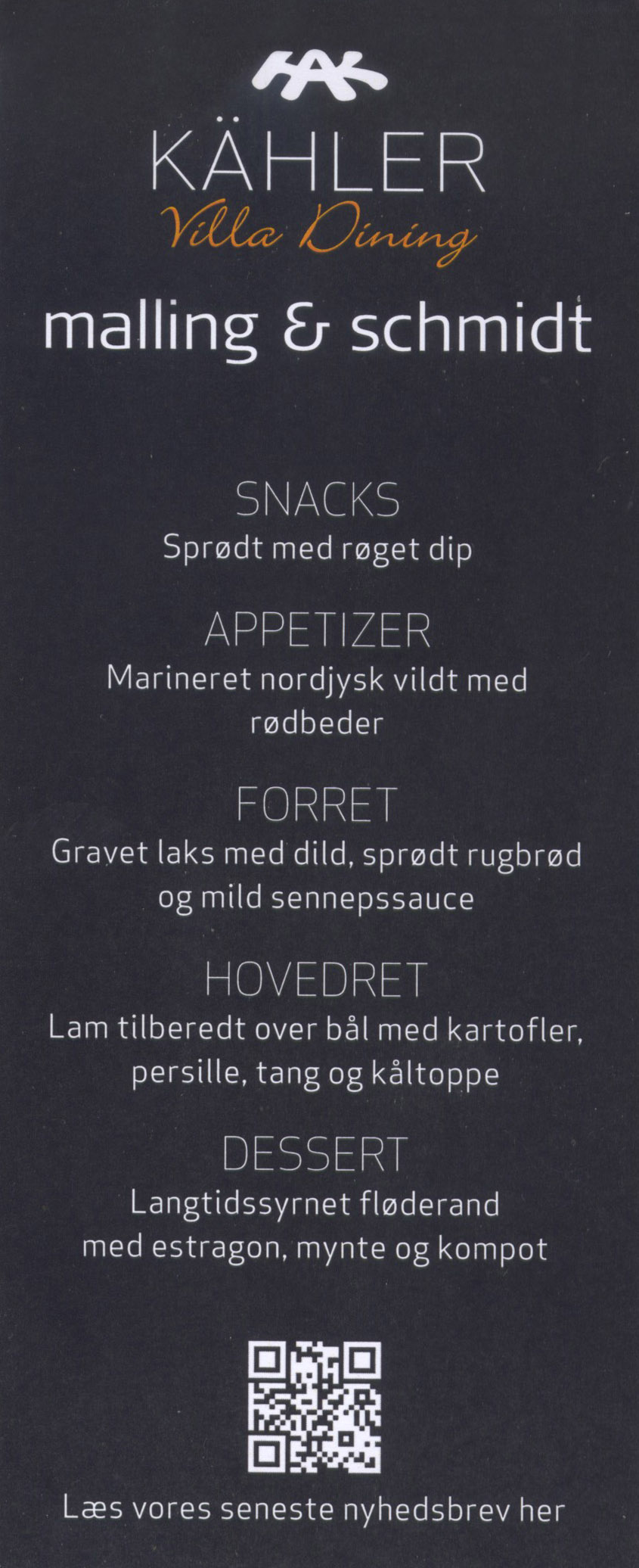 Villa Dining menukortet